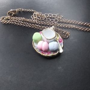 Mini tea cup and macaroon necklace